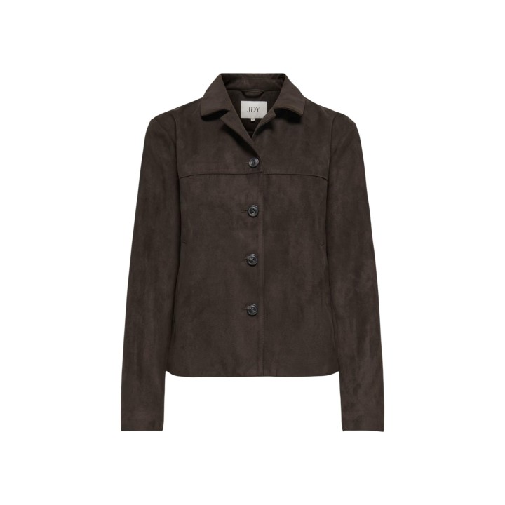 Chaqueta Jacqueline de Yong JDYNICO de ante sintético marrón oscuro vista frontal