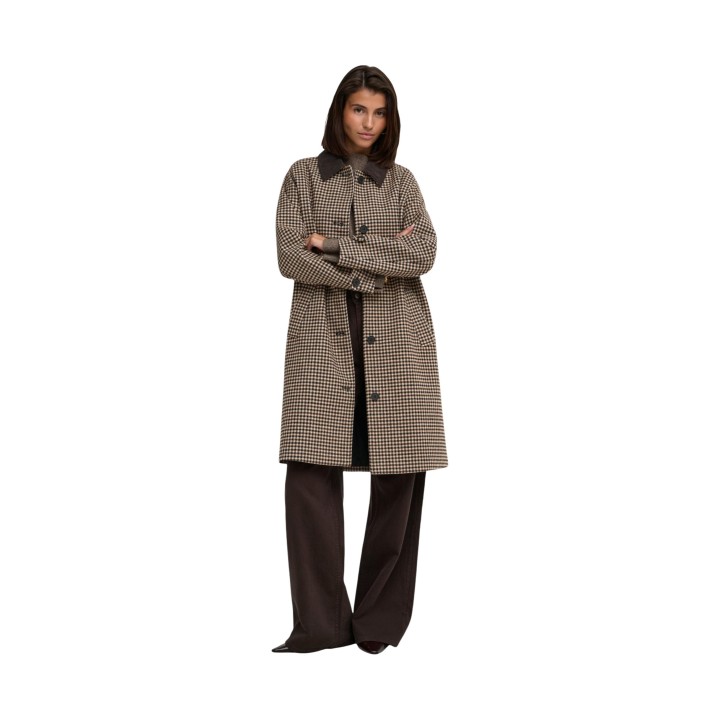 Jacqueline de Yong abrigo de mujer café Jdyvalerie Check Coat vista frontal