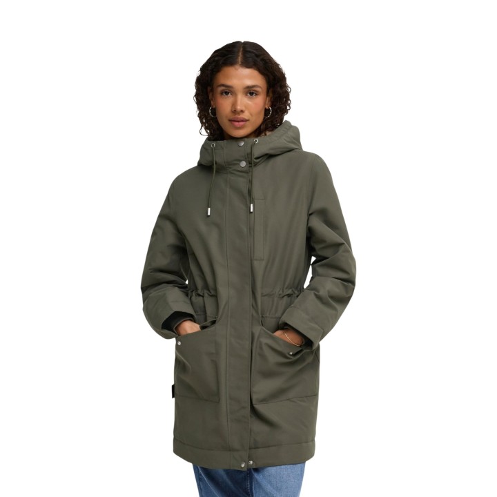 Jacqueline de Yong parka de mujer verde oliva vista frontal