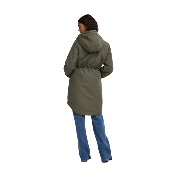 Jacqueline de Yong parka de mujer verde oliva vista posterior de tres cuartos
