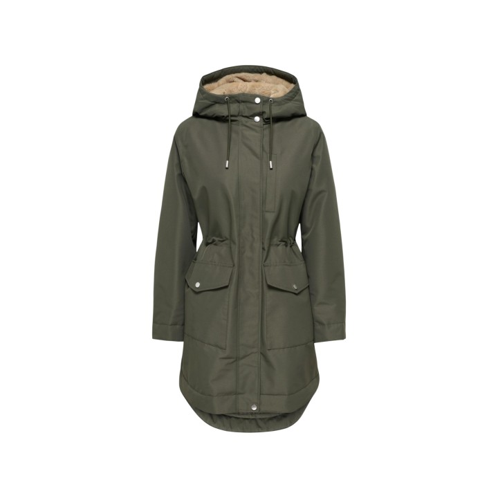 Jacqueline de Yong parka de mujer verde oliva vista frontal del abrigo