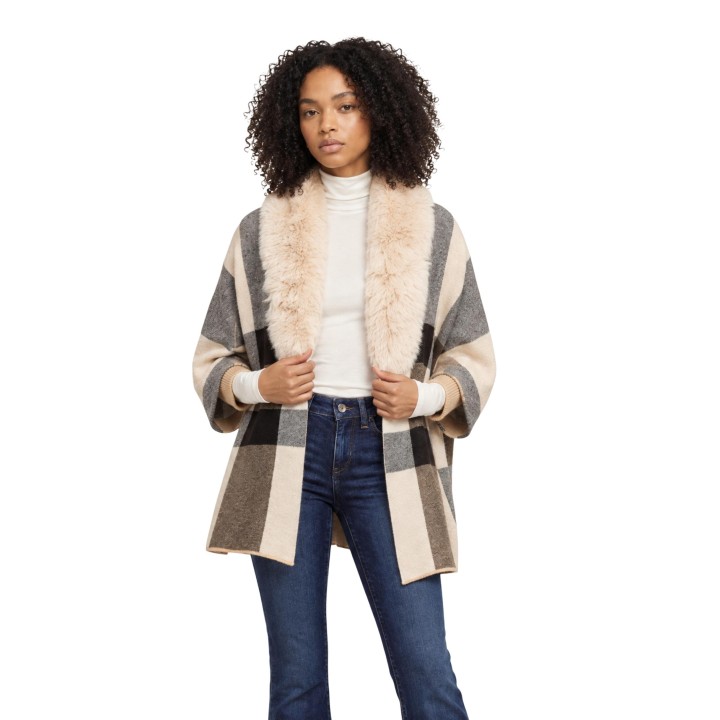 Morgan De Toi chaqueta de mujer beige con cuello de pelo vista frontal