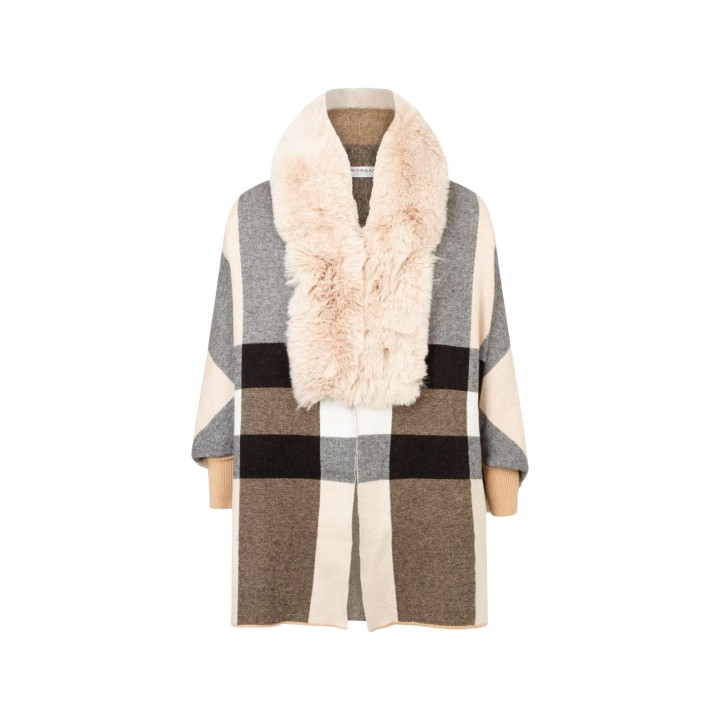 Morgan De Toi chaqueta de mujer beige con cuello de pelo vista frontal
