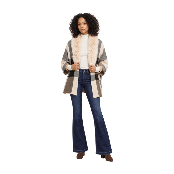 Morgan De Toi chaqueta de mujer beige con cuello de pelo vista frontal