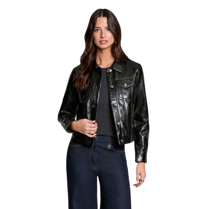 Chaqueta de mujer Morgan De Toi 262-GFALOU negra efecto piel vista frontal