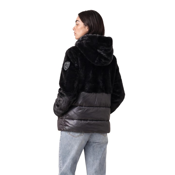Blauer. FANEVIL chaqueta de mujer negra de tejido efecto pelo vista posterior