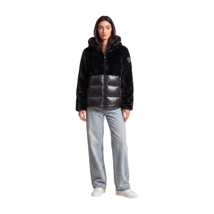 Blauer. FANEVIL chaqueta de mujer negra de tejido efecto pelo vista frontal