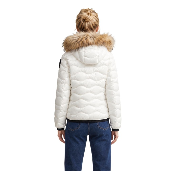 Blauer. chaqueta acolchada de mujer blanca con cuello de pelo detalle posterior
