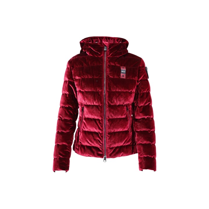 Chaqueta acolchada Blauer. Velly de mujer en terciopelo burdeos vista frontal