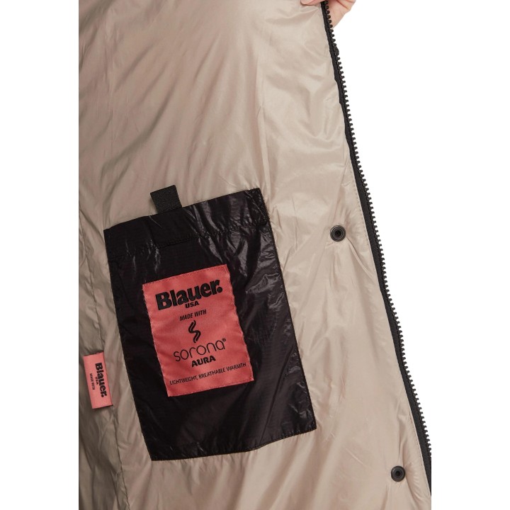 Blauer. chaqueta de mujer Adelaide negra y beige detalle interior