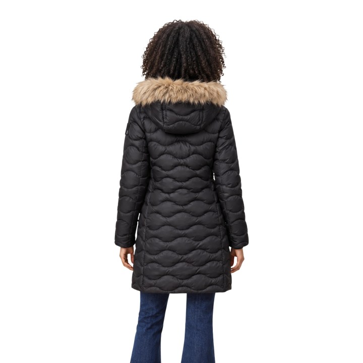 Blauer. chaqueta de mujer negra y beige con capucha vista posterior