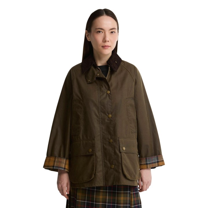 Chaqueta encerada Barbour Bedale para mujer en beige oscuro vista frontal