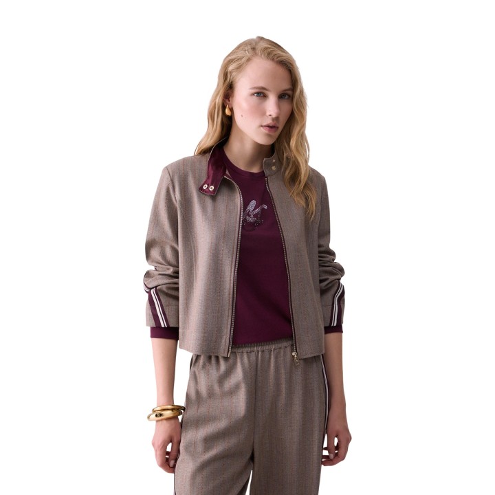 Liu-Jo chaqueta de mujer marrón y burdeos TF6146 T692A vista frontal
