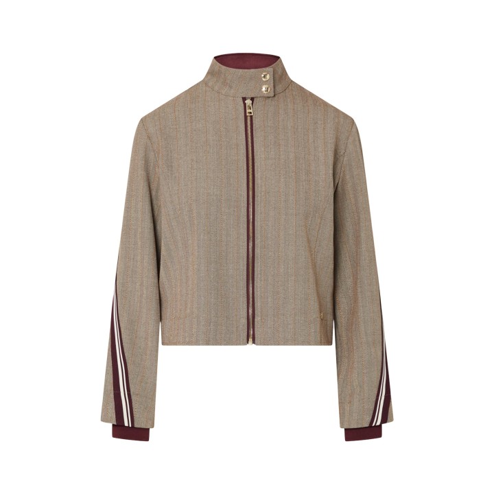 Liu-Jo chaqueta de mujer marrón y burdeos TF6146 T692A vista frontal