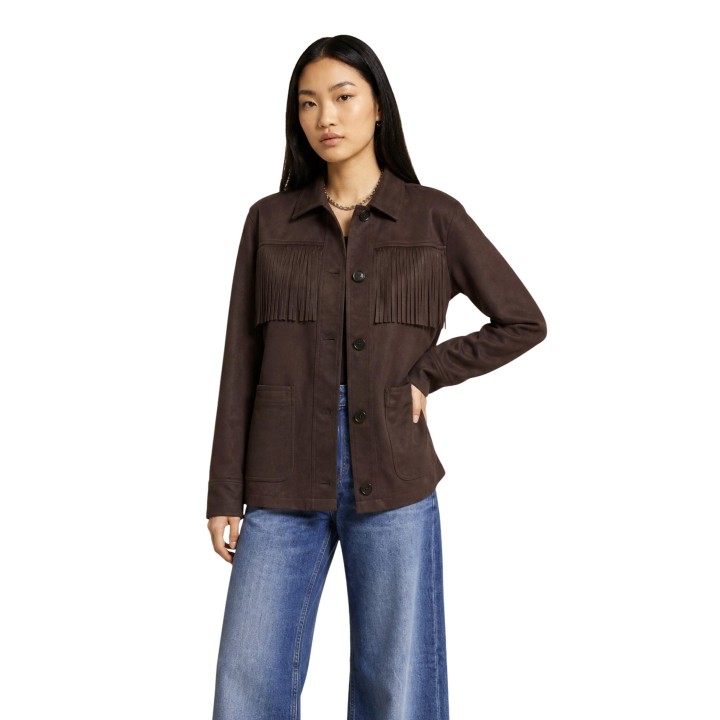 Only chaqueta de mujer marrón efecto ante con flecos referencia 15373317 vista frontal