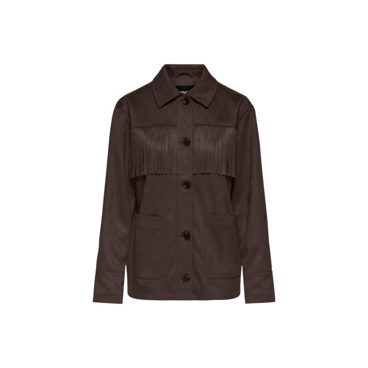 Only chaqueta de mujer marrón efecto ante con flecos referencia 15373317 vista frontal