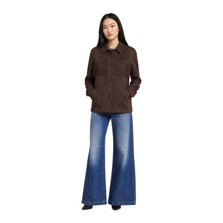 Only chaqueta de mujer marrón efecto ante con flecos referencia 15373317 vista frontal
