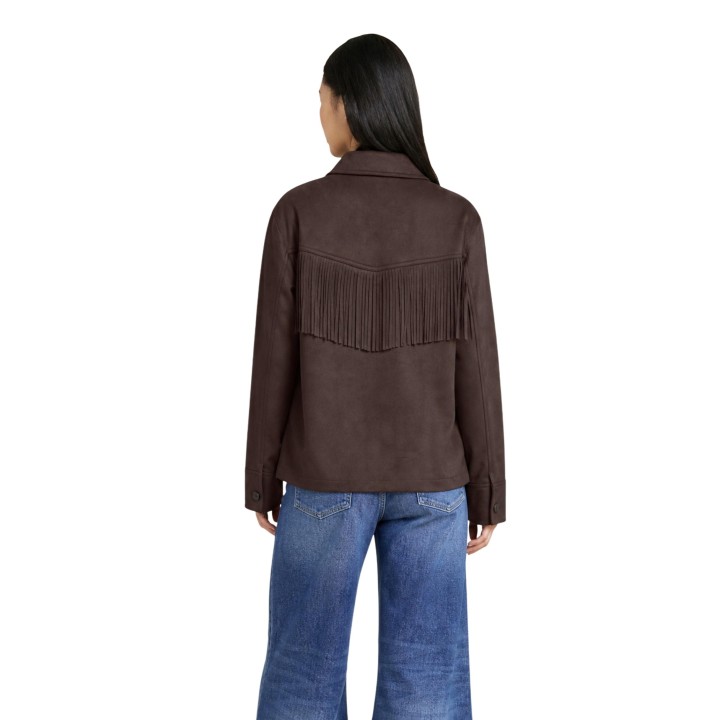 Only chaqueta de mujer marrón efecto ante con flecos referencia 15373317 vista posterior