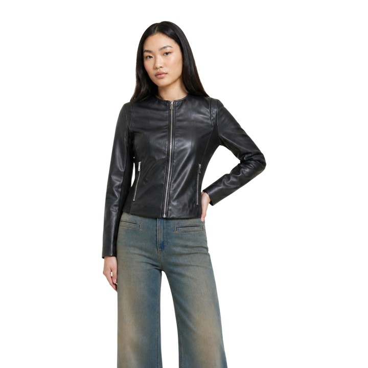 Only chaqueta de mujer negra de cuero sintético vista frontal