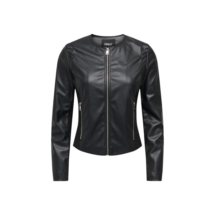 Only chaqueta de mujer negra de cuero sintético vista frontal