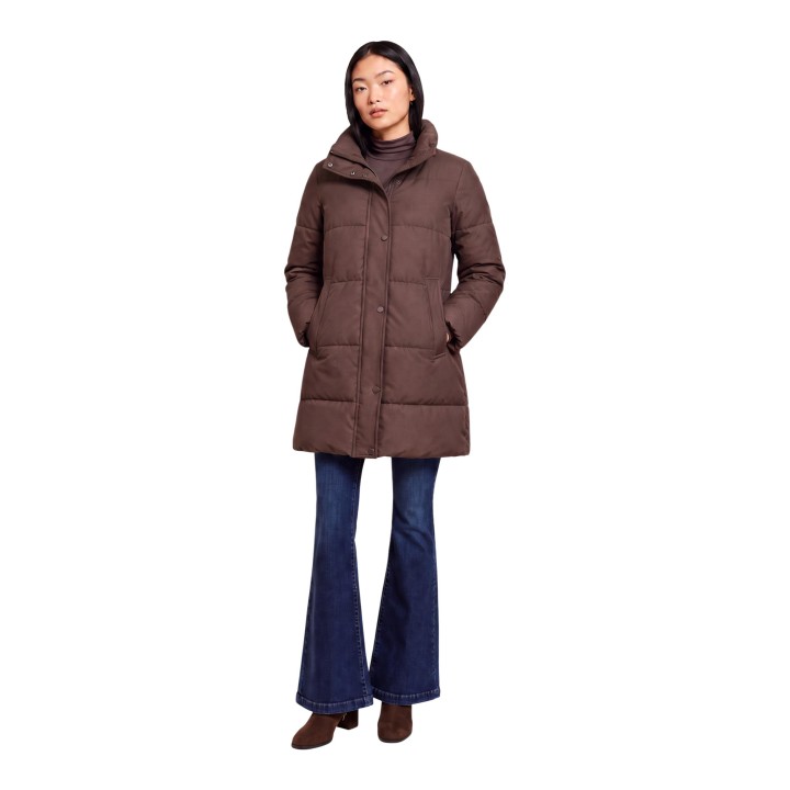 Choral chaqueta acolchada de mujer marrón oscuro con capucha vista frontal
