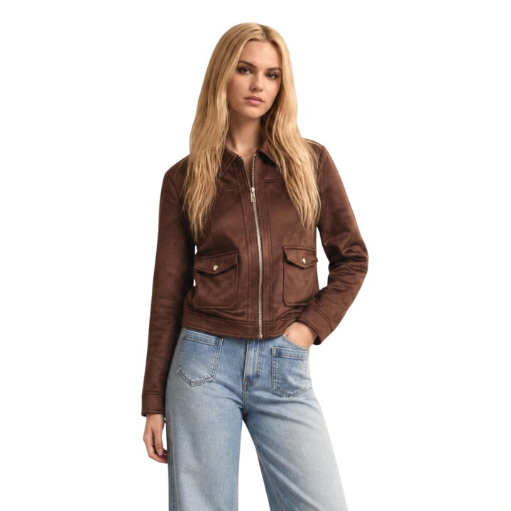Chaqueta de mujer Morgan De Toi 252-GLIVA taupe en vista frontal