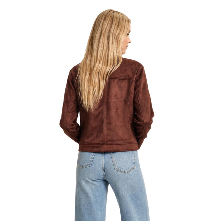 Detalle frontal de chaqueta de mujer Morgan De Toi 252-GLIVA taupe
