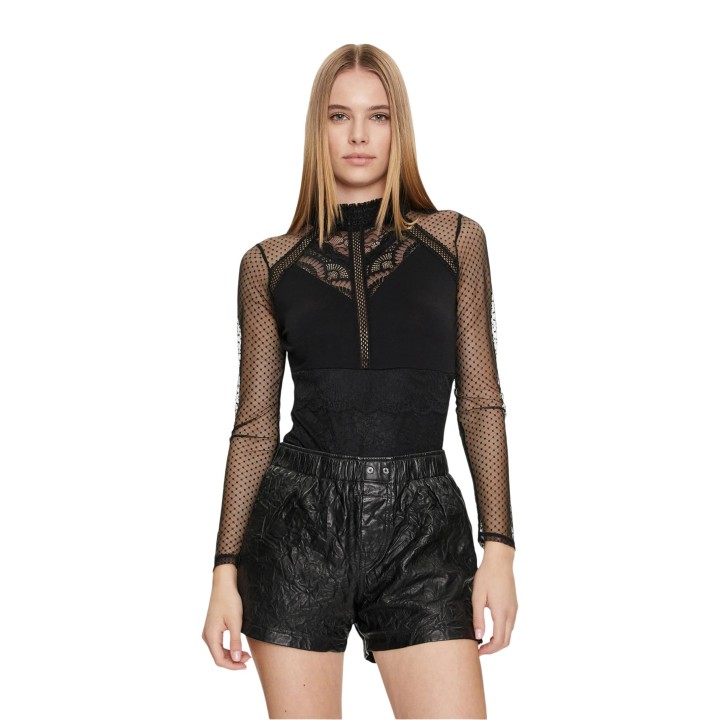 Body negro de mujer Morgan De Toi 241-TJULIE con encaje y mangas de tul vista frontal