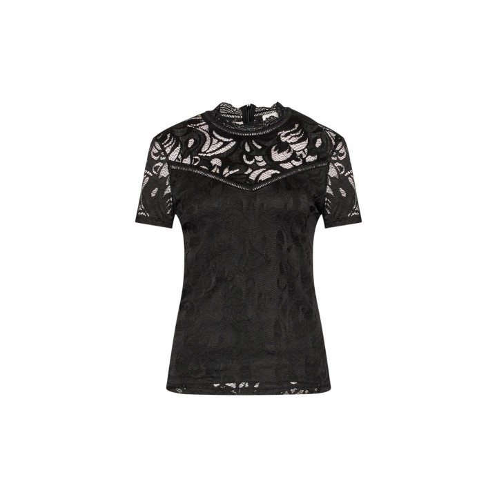 Camiseta de encaje negra para mujer Vila Clothes vista frontal