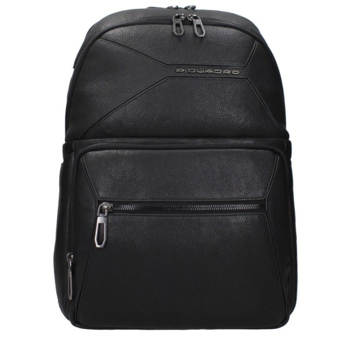 Mochila de piel negra para hombre Piquadro vista frontal