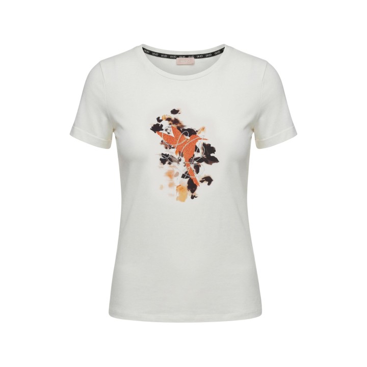 Camiseta Liu-Jo de mujer color latte modelo TA6163 JS003 detalle frontal