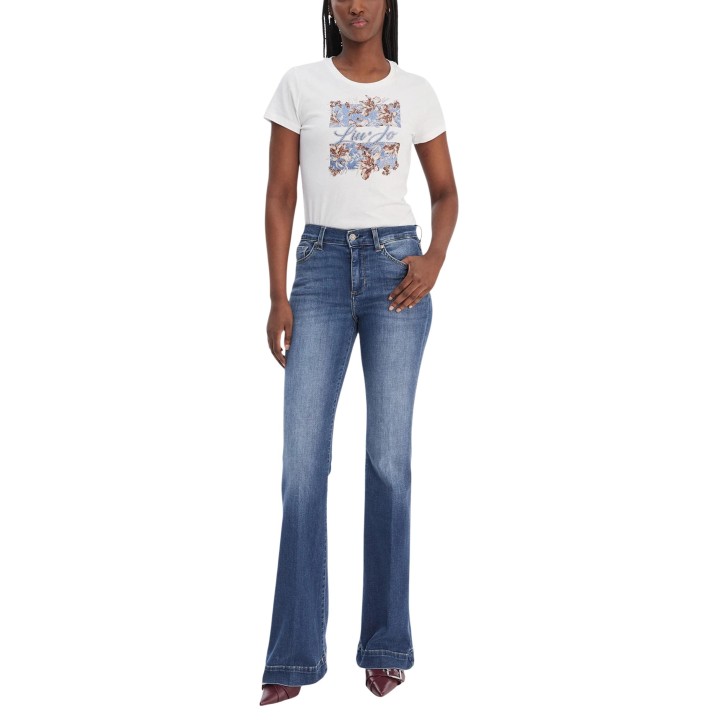 Camiseta Liu-Jo de mujer blanca WA6493 JS923 en vista frontal completa