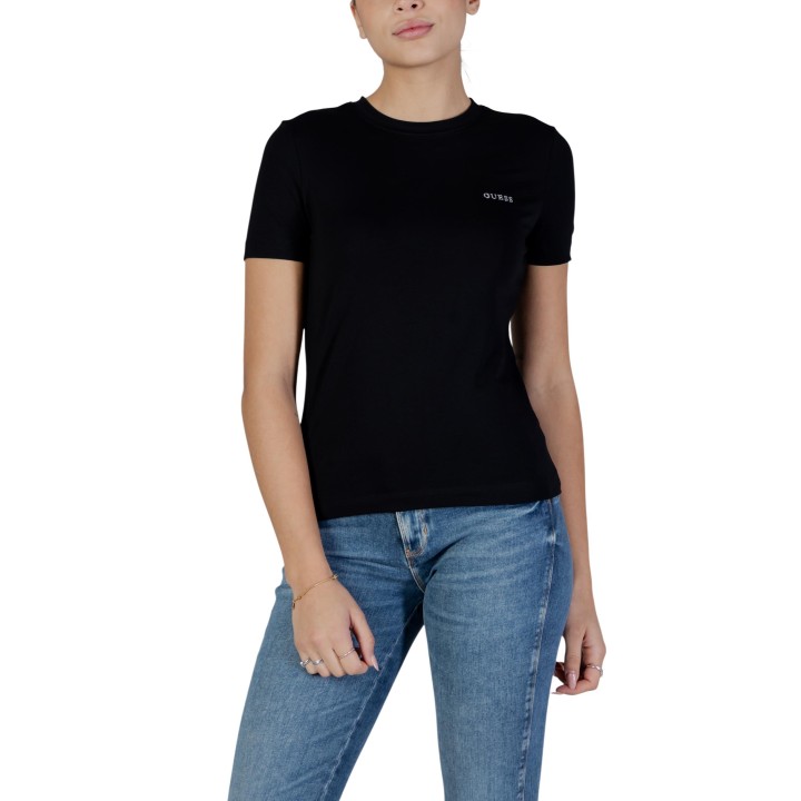 Camiseta negra de mujer Guess Active Tracey CN SS vista frontal