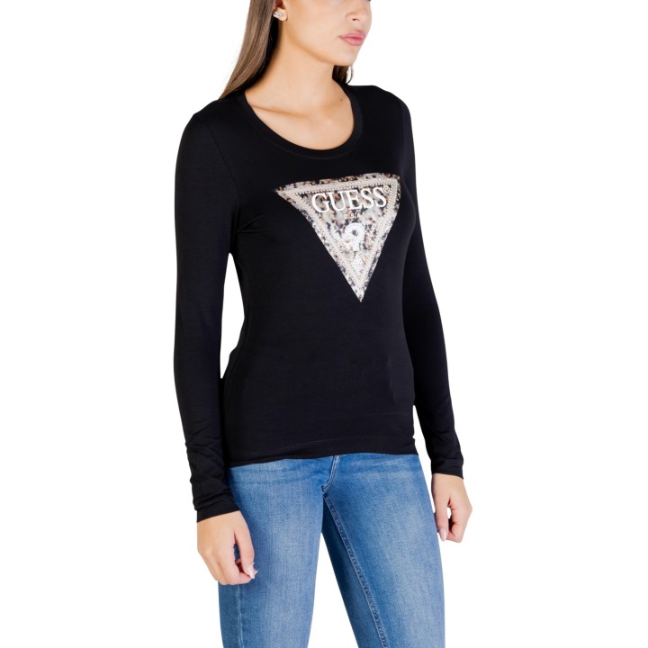 Guess camiseta de mujer negra de manga larga vista de tres cuartos