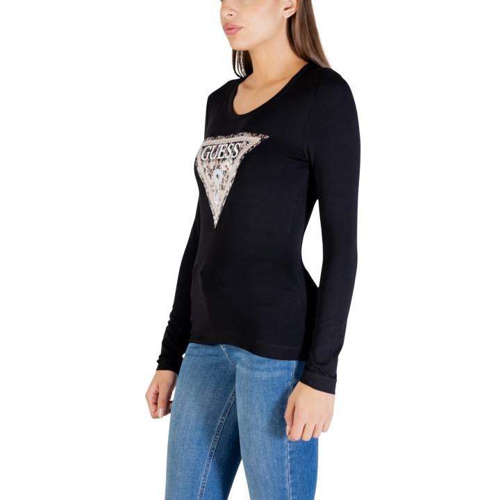 Guess camiseta de mujer negra de manga larga vista lateral