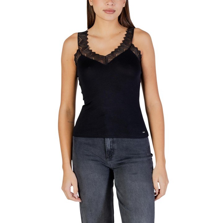 Morgan De Toi camiseta de mujer negra con encaje vista frontal