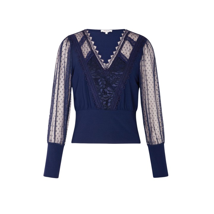 Morgan De Toi camiseta de mujer 251-Tagado azul marino con encaje vista frontal