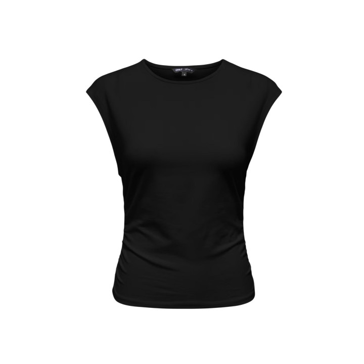 Only camiseta negra de mujer con frunces detalle frontal