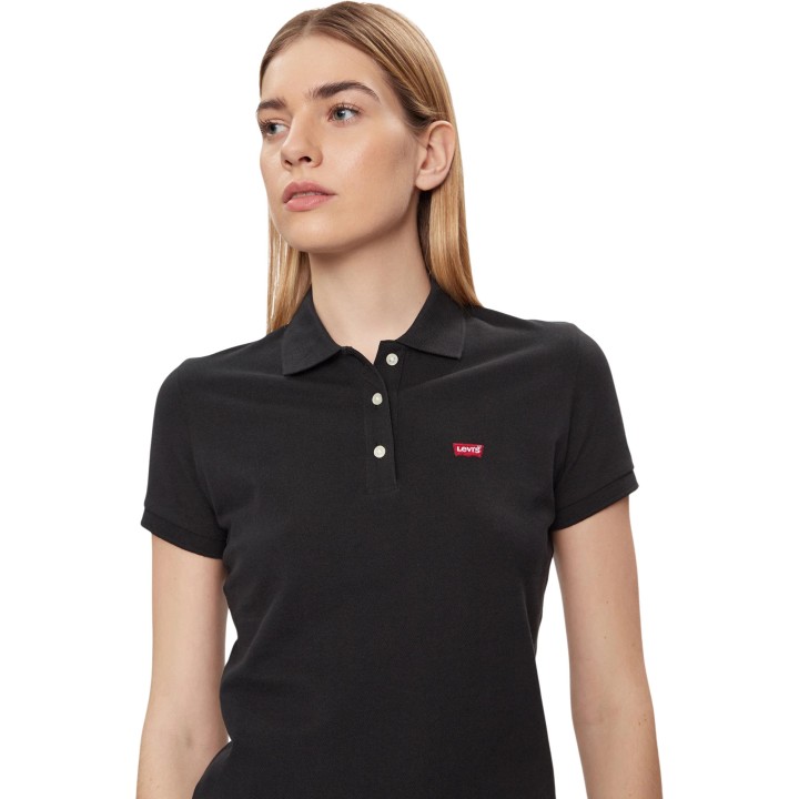 Levi's camiseta polo de mujer negra vista frontal en detalle