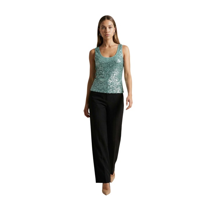 Camiseta de mujer Artigli ACCN005082 menta con lentejuelas vista de tres cuartos