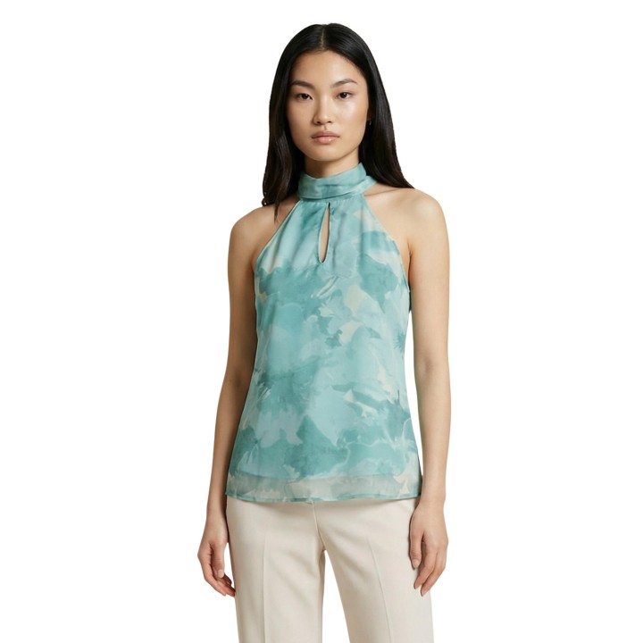 Camiseta de mujer Artigli color menta estampada vista frontal