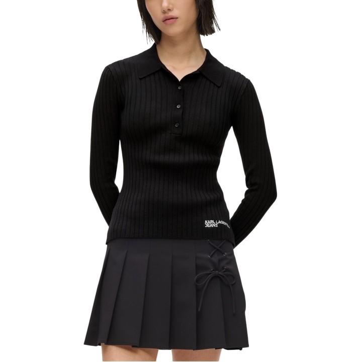 Karl Lagerfeld Jeans polo de manga larga para mujer negra de punto vista frontal