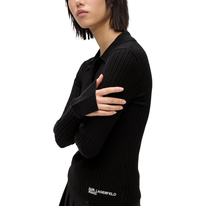 Karl Lagerfeld Jeans polo de manga larga para mujer negra de punto vista lateral