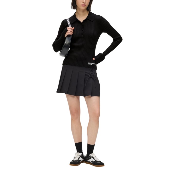 Karl Lagerfeld Jeans polo de manga larga para mujer negra de punto vista tres cuartos