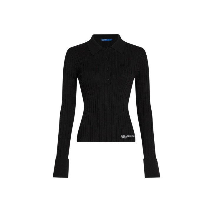 Karl Lagerfeld Jeans polo de manga larga para mujer negra de punto vista frontal