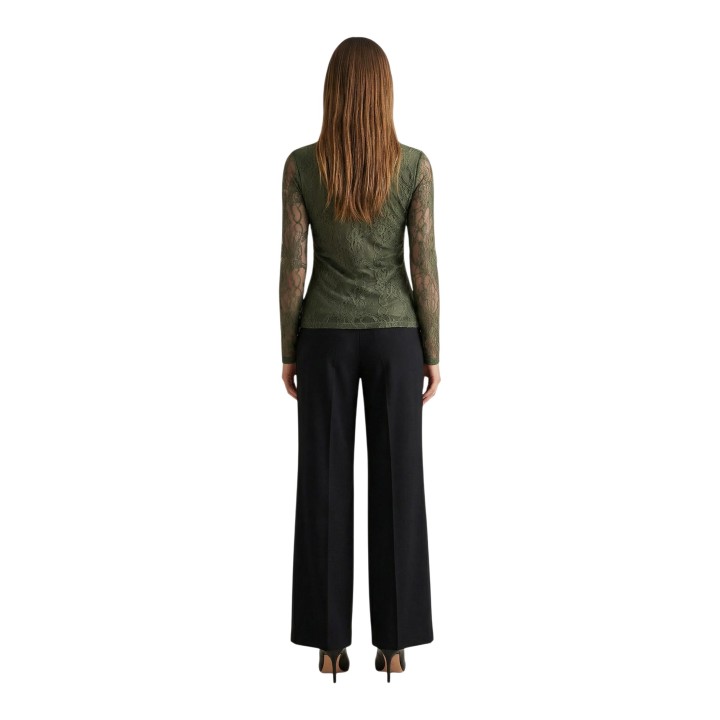 Camiseta de mujer I am Top Pizzo 24327 verde oliva de encaje vista posterior