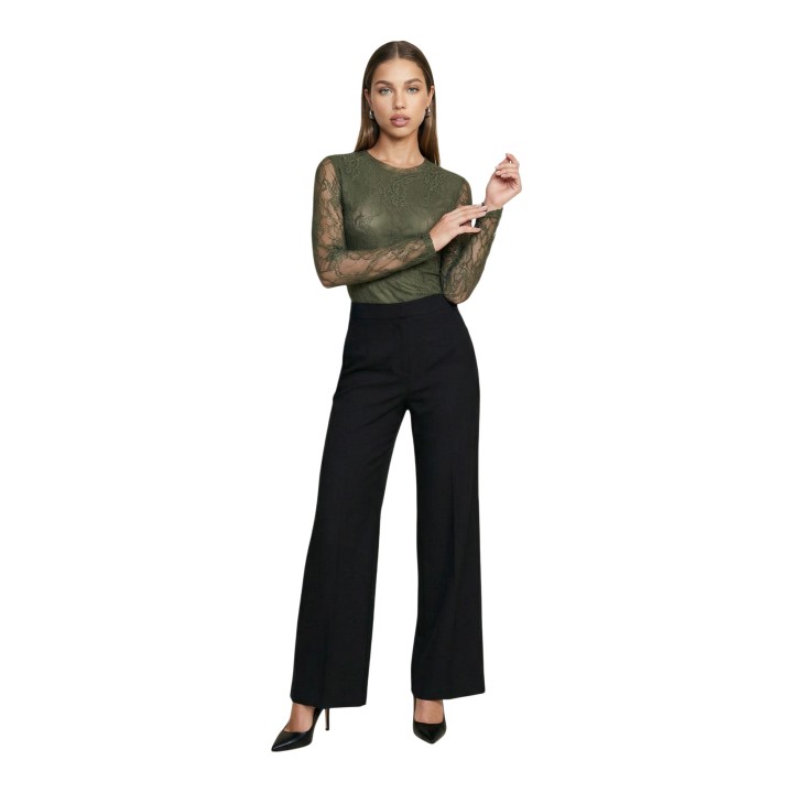 Camiseta de mujer I am Top Pizzo 24327 verde oliva de encaje vista frontal