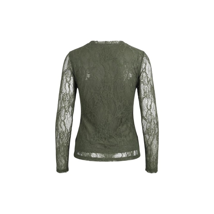 Camiseta de mujer I am Top Pizzo 24327 verde oliva de encaje detalle posterior