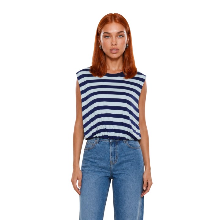 I am camiseta de mujer azul de viscosa a rayas vista frontal modelo 26038