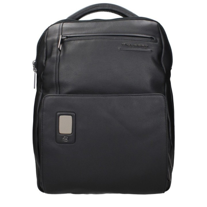 Mochila de cuero negra para hombre Piquadro vista frontal